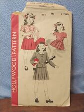 1940s Hollywood Pattern 1054 Girl's Jacket & Skirt size 2yrs Unused UnPrinted  picture