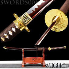 Manganese Steel Red Blade Japanese Samurai Sword Katana Alloy Golden Fittings picture