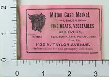 1890's Victorian Paper Label Milton Cash Market Fine Meats Cattle Image P35 picture