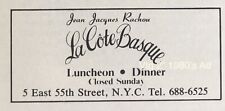 1980’s La Cote Basque NYC 2” AD PROMO Restaurant Chez Jean-Jacques Rachou picture