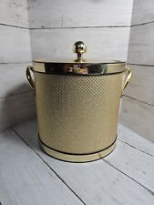 Vintage Elegance by Kraftware MCM 50s Gold Wicker Two Handled Ice Bucket picture