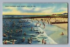 1949 SAVANNAH BEACH, Georgia GA FROM PIER, Bathers, Ocean, Sklar Postcard P2 picture
