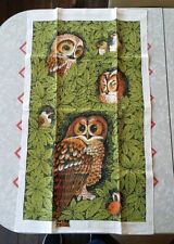 NEW Vintage 1970s Kay Dee Lois Long OWL Birds Themed Linen Tea Towel  w/ Sticker picture