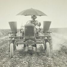 Vintage Real Photo Farmer Cotton Planter Tractor in the Field Under Umbrella picture