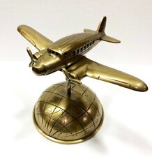 Antique Brown Aluminum Aeroplane on World Map Globe Base Home & Office Decor picture