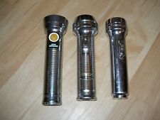 Vintage Lot 3 Metal 2D Cell Flashlights Eveready Energizer Ray-O-Vac Sportsman picture