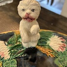 Authentic majolica plate- standing white dog  Blue Glaze English makers mark EUC picture