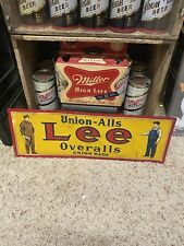 Lee Overalls Tin Sign Denim Jeans Workwear Advertising Union Alls Old Rare picture