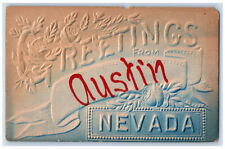 c1910 Greetings from Austin Nevada NV Embossed Airbrush Flowers Postcard picture