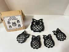 SET OF 5 VINTAGE 1977 CHADWICK CAST IRON OWL TRIVETS IN THE BOX picture