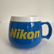 Vintage Nikon Mug Thermal Plastic Weighted Base Blue Yellow Logo Made in USA EUC picture