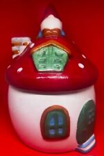 Holiday Time Christmas Gnome House Hand Painted Ceramic Santa Cookie Storage Jar picture