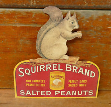 Antique Original 1930s Squirrel Brand Salted Peanuts Advertising Cardboard Sign picture