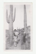 Vintage Photo Huge Saguaro Cactus Woman Kids Pose 1946 Snapshot picture