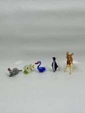 Lot Of 5 Miniature Misc Glass Animals Penguin, Deer, Fish, Mouse, Goose Mini picture