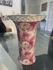 EUC Baum Bros Formalities Soft Roses Collection Floral Vase Gold Trim 10” picture