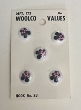 Vintage Disney Mickey Mouse  Buttons Woolco Set of 5 Original Card Plastic 1/2” picture