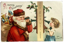 Clapsaddle Christmas Postcard Santa Telephone Call Young Girl Thine Own Wish picture