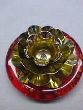 Red Gold Fleck  Lucite Acrylic Brass Flower Candle Holder Candlestick MCM Vtg. picture