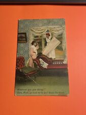 (1) Antique Girl Taking Down The Blinds Mother Satirical Postcard Antique 1907 picture