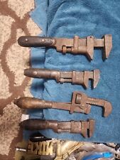 Lot of 4 antique wooden handle pipe wrenches/ farm tool picture