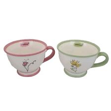 2006 Starbucks Pair of Tea Cups/ Mugs 10oz Nuturing Green & Pink Inspiring picture