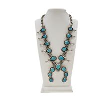 Navajo Sterling Silver & Turquoise Squash Blossom Necklace picture