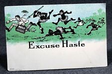 Comedy Native Pygmy's Ethnic Chasing Man Antique Postcard PC View DB picture