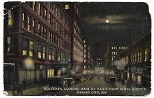 Kansas City Missouri 11th Ave From Hotel Kupper At Night w/ Cars 1912 Postcard picture