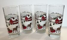 Set Of 4 Libbey Winter Village Drinking Glass Tumbler Christmas Sleigh Horse picture