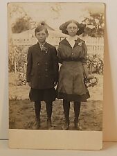 Vintage Real Photo Postcard Young Boy Girl Dressed Up Corsages Collectible picture
