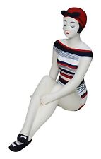 BATHING BEAUTY FIGURINE IN STRIPED SWIMSUIT & RED SWIM CAP picture