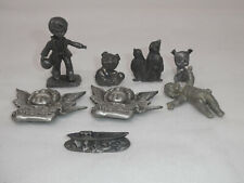 LOT OF 8 VINTAGE PEWTER SMALL FIGURINES BOY ANIMALS BOAT ANGEL MAGNETS picture