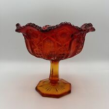 Vintage L E Smith Amberina Compote Red Pedestal Candy Dish Glass Moon Stars picture