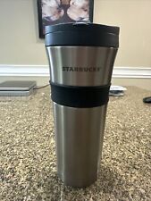 Starbucks Silver & Black Stainless Steel Tumbler Travel Mug Rubber Grip 16 oz picture