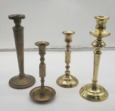 Vintage Brass Candlesticks Patina Eclectic Witchy MCM Classic Assorted Set Of 4 picture