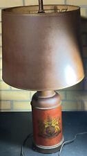 40s Vintage Leather-Wrapped English Tea Canister Table Lamp Royal Coat of Arms picture