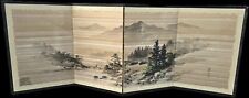 Mid 20th Century Signed Japanese Byobu 4 Panel Divider Screen Art With Landscape picture