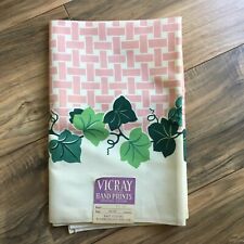 Vicray Hand Print Tablecloth Vintage (C. 1930's 40's) Pink / Green Ivy  52