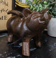 Cast Iron Whimsical Flying Pig Angel Decorative Statue Heirloom Vintage Rustic picture