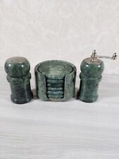 Green Marble / Granite Salt & Pepper Grinder Cheese Tray w/ 6 Piece Coaster Set picture