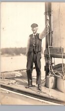 STEAMBOAT OR SAILBOAT CAPTAIN OR PORTER real photo postcard rppc boat ship crew picture