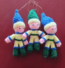 Vintage Handmade Crochet Knit Elf Ornaments Set Of 3 picture