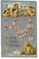 Tuck's Loving Easter Greetings w Chicks Embossed  vintage postcard 1900's picture