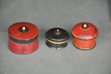3 Pc Vintage Colorful Wooden Small Handcrafted Lacquer Powder/Pill Box picture
