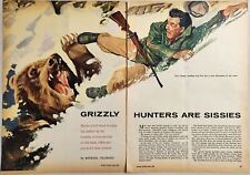 1955 Magazine Picture Grizzly Bear Attacks Hunter Illustrated by Michael Cramond picture