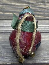 Vintage Christmas Ornament Ceramic Cardinal Red Bird Green Hat Scarf Bells 3” picture
