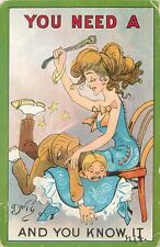 Postcard S/A Dwig Woman Spanks Boy on Her Lap You Need a Spanking S 375 picture
