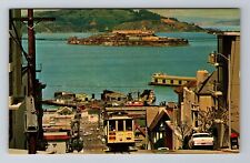 San Francisco CA-California, Cable Car On Hyde Street, Alcatraz Vintage Postcard picture