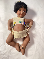 Vtg Native American Porcelain Doll Dressed Kachina Inuit Maiden Glass Eyes  C2 picture